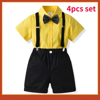 Комплект детской одежды на первый день рождения, однотонная рубашка поло, шорты на ремешке, наряд босса, платье для выступления в День защиты детей в джентльменском стиле.