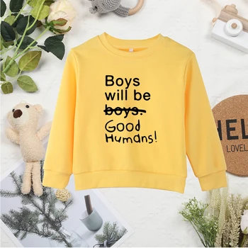 Мальчики будут хорошими людьми, Детские желтые свитшоты с буквами, Универсальные Удобные Свободные топы, одежда в стиле Y2K, Детский свитер без капюшона.