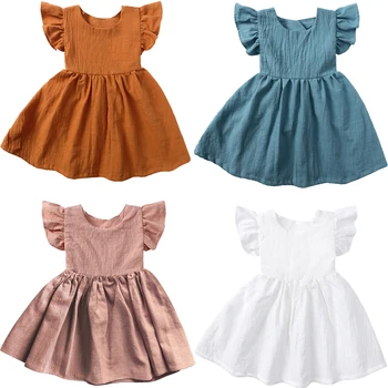 Детская летняя одежда Платье для девочек без рукавов, плиссированное платье с бантом на спине, Хлопковое детское Корейское платье, платья принцессы для маленьких девочек