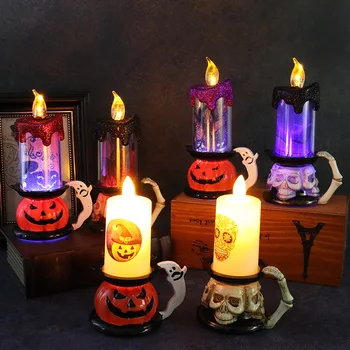 Лампа-свеча на Хэллоуин, светодиодные подсвечники, украшения, череп, реквизит для вечеринки в честь счастливого Хэллоуина, красочная лампа-свеча в виде тыквы в замке