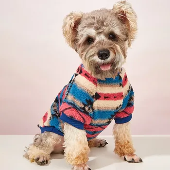 Теплый свитер с цветочным принтом, модная одежда для собак в полоску, осенне-зимнее пальто для маленьких и средних, одежда для щенков чихуахуа