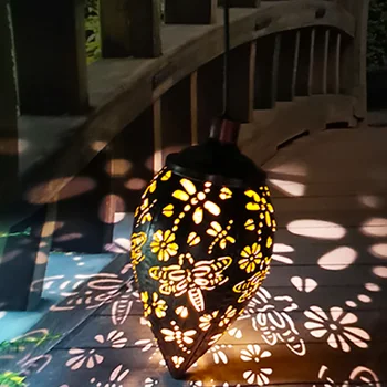 Солнечный проекционный светильник железа искусства подвесные декоративные фонарики IP65 водонепроницаемый освещение украшения домашнего декора для двора патио, балкон