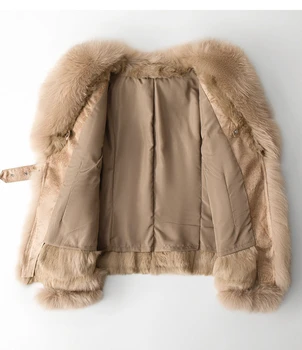 Горячие продажи 2023 года, Новый высококачественный воротник из лисьего меха, модная короткая куртка для осенне-зимних женщин, качественный мех кролика, интегрированный мех