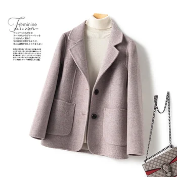 2023 Новое двустороннее шерстяное пальто, женское короткое модное приталенное пальто из 100% чистой шерсти, маленькое и высококлассное, приталенный внешний вид